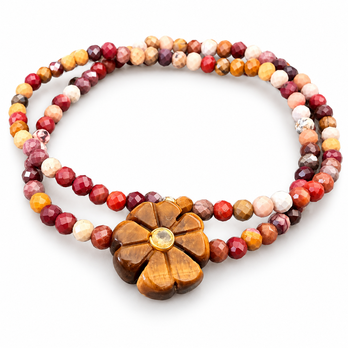 LE MONDE EST STONE - BRACELET DOUBLE FLOWER - PIERRES SEMI PRÉCIEUSES - FLEUR OEIL DE TIGRE