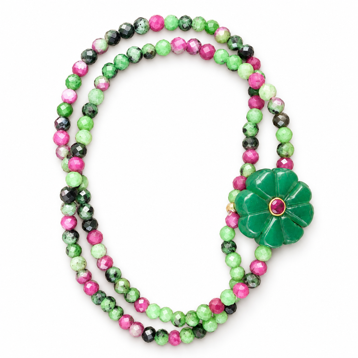 LE ,MONDE EST STONE - BRACELET DOUBLE FLOWER - PIERRES SEMI PRÉCISEUSES - FLOWER JADE VERT