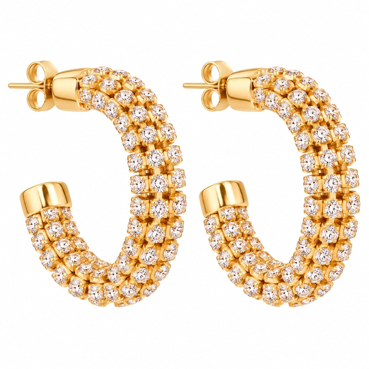 GAS BIJOUX - BOUCLES D'OREILLES BELLINA CRÉOLES STRASS - MÉTAL DORÉ