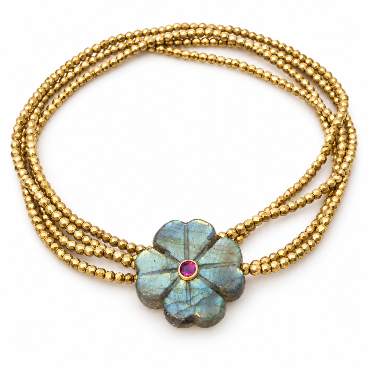 LE MONDE EST STONE - SAUTOIR ÉLASTIQUE FLOWER LABRADORITE