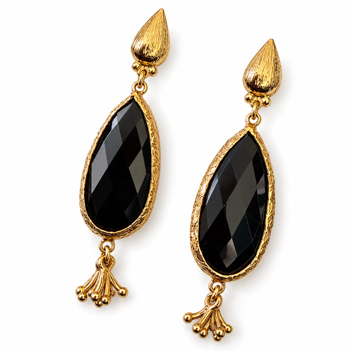 GAS BIJOUX - BOUCLES D'OREILLES SERTI GOUTTE PETIT MODELE - ONYX - METAL DORÉ