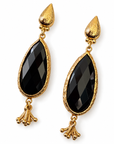 GAS BIJOUX - BOUCLES D'OREILLES SERTI GOUTTE PETIT MODELE - ONYX - METAL DORÉ