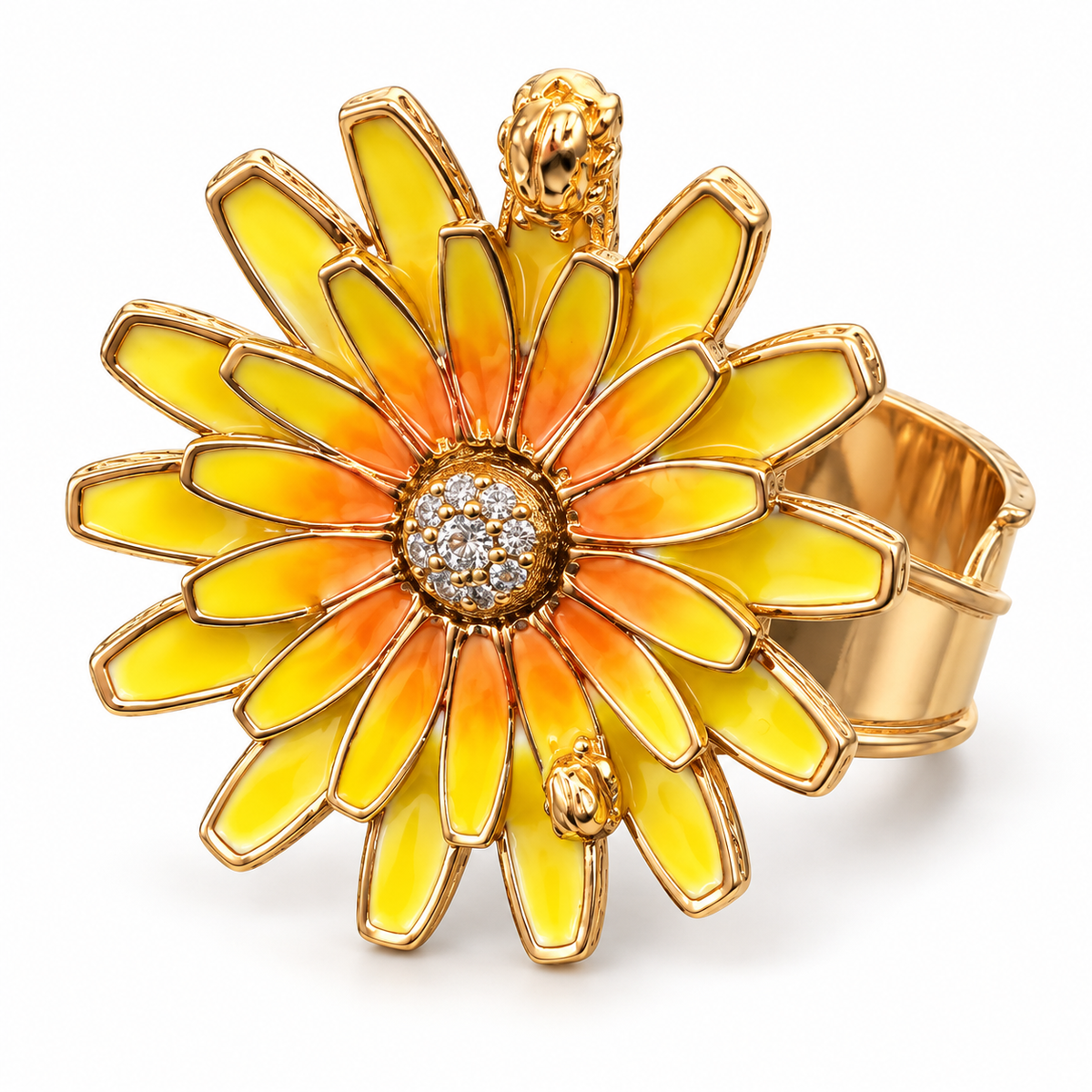 GAS BIJOUX - BAGUE FLOWER TONS DE JAUNE - METAL DORÉ - AJUSTABLE