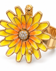 GAS BIJOUX - BAGUE FLOWER TONS DE JAUNE - METAL DORÉ - AJUSTABLE