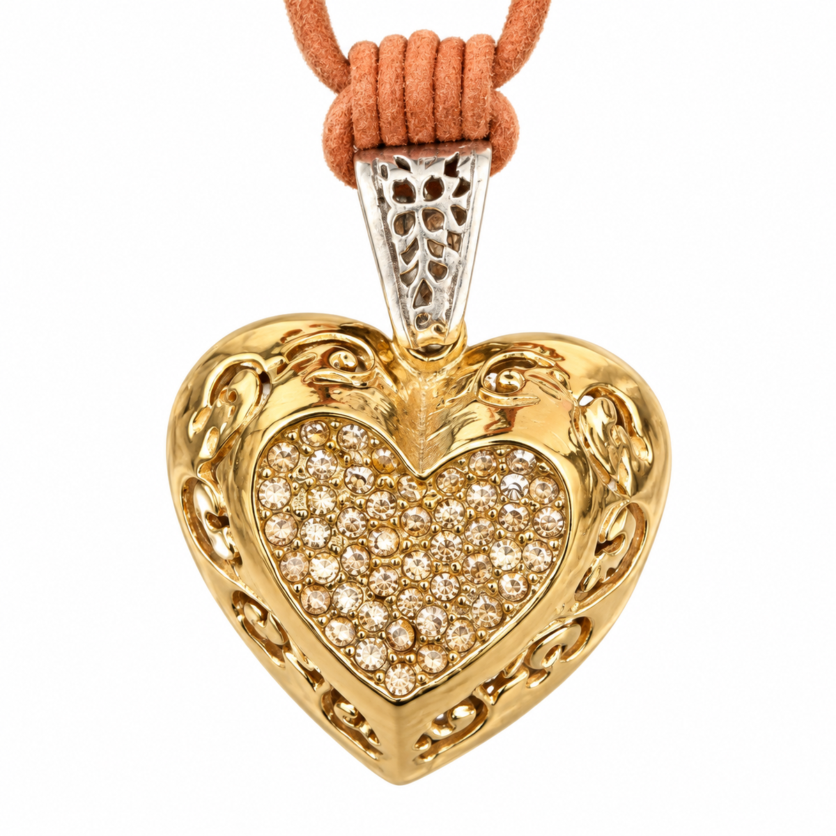 GAS BIJOUX - COLLIER CORACAO SUR LIEN CUIR MARRON