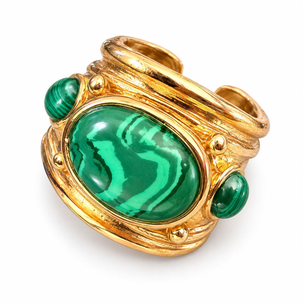 GAS BIJOUX - BAGUE SIMONE DORÉE - MALACHITE - METAL DORÉ - TAILLE M