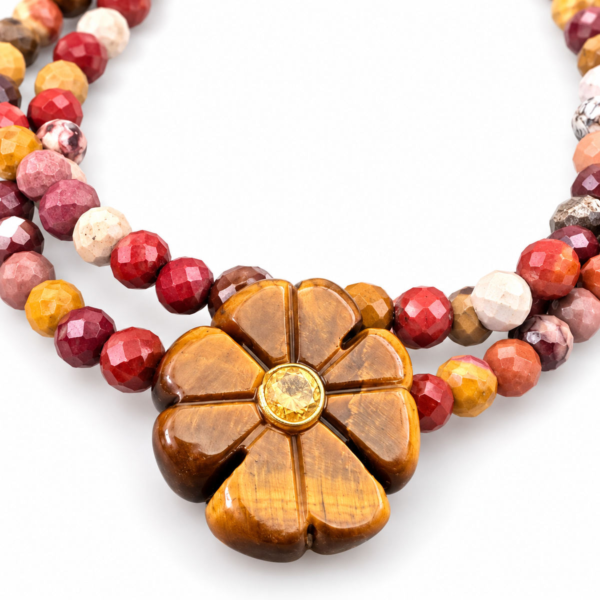 LE MONDE EST STONE - BRACELET DOUBLE FLOWER - PIERRES SEMI PRÉCIEUSES - FLEUR OEIL DE TIGRE