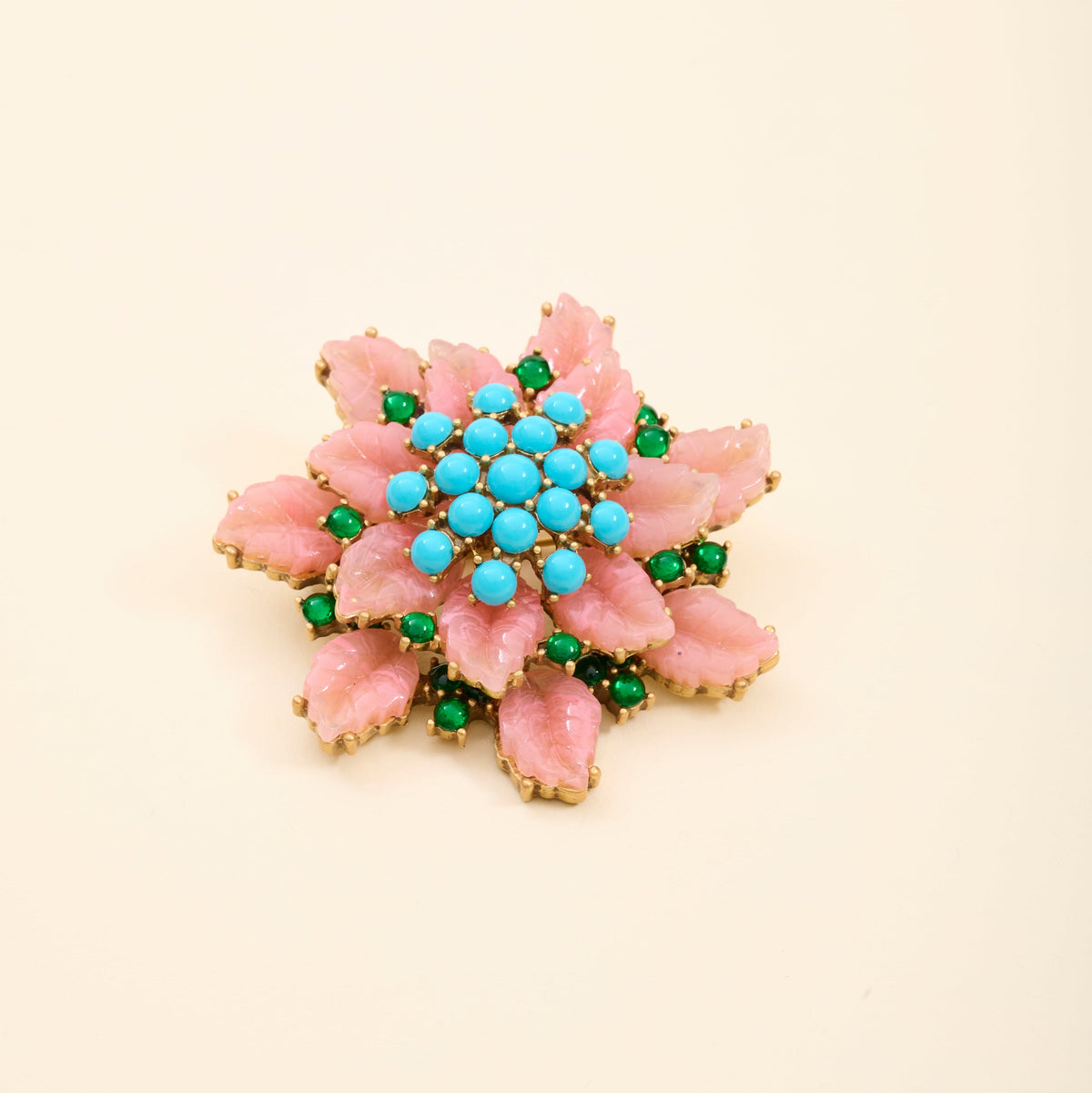 BY GARANCE - BROCHE RANA - FLEUR ROSE ET PISTIL TURQUOISE