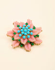 BY GARANCE - BROCHE RANA - FLEUR ROSE ET PISTIL TURQUOISE