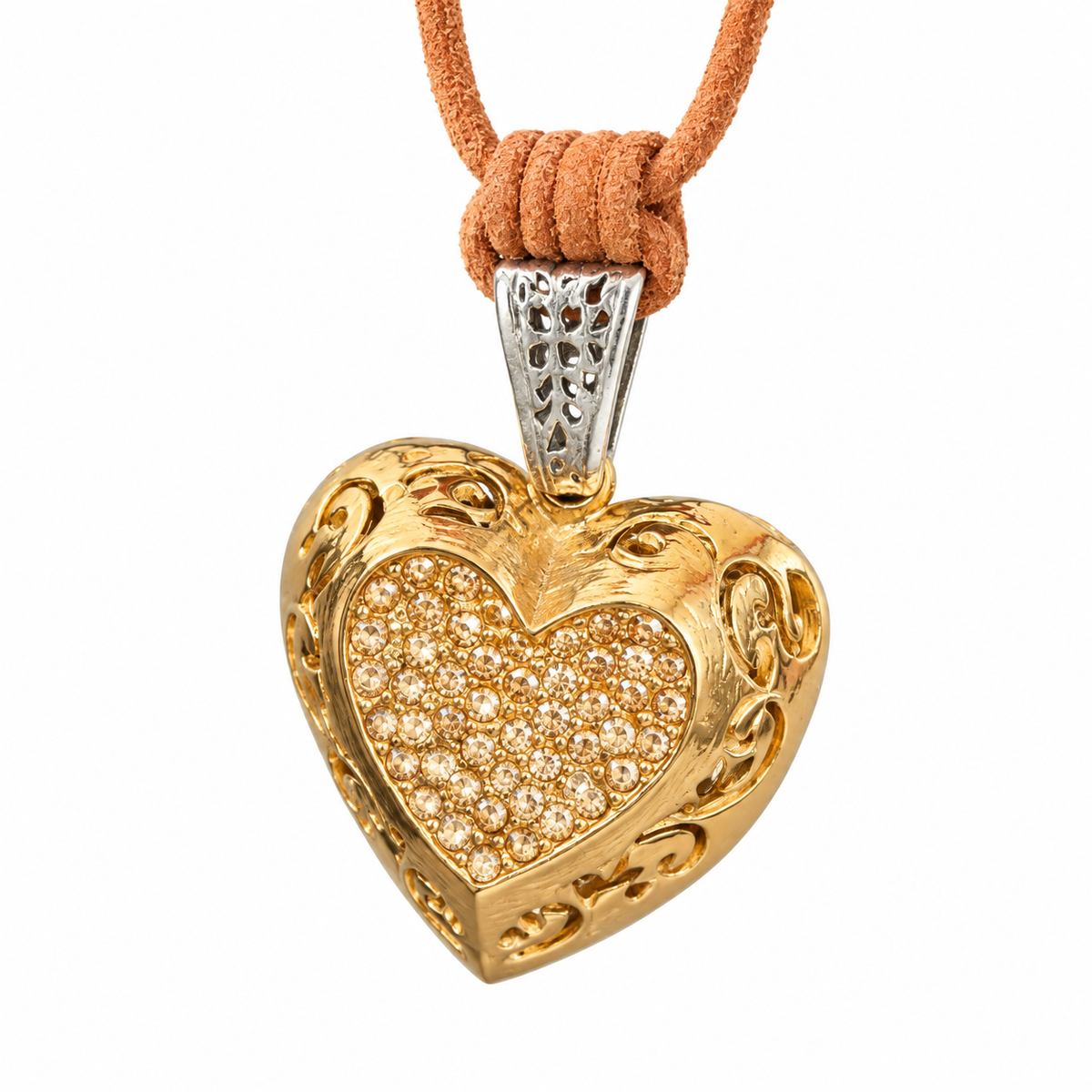GAS BIJOUX - COLLIER CORACAO SUR LIEN CUIR MARRON