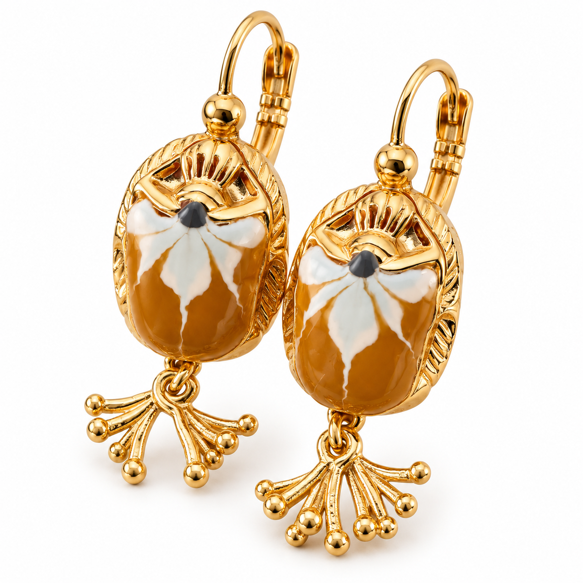 GAS BIJOUX - BOUCLES D'OREILLES SCARMOUCHE BIS - EMAIL MARRON - METAL DORÉ