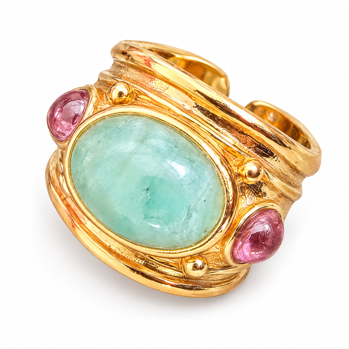 GAS BIJOUX - BAGUE SIMONE - FLUORITE VERTE ET AMÉTHYSTE - TAILLE XL