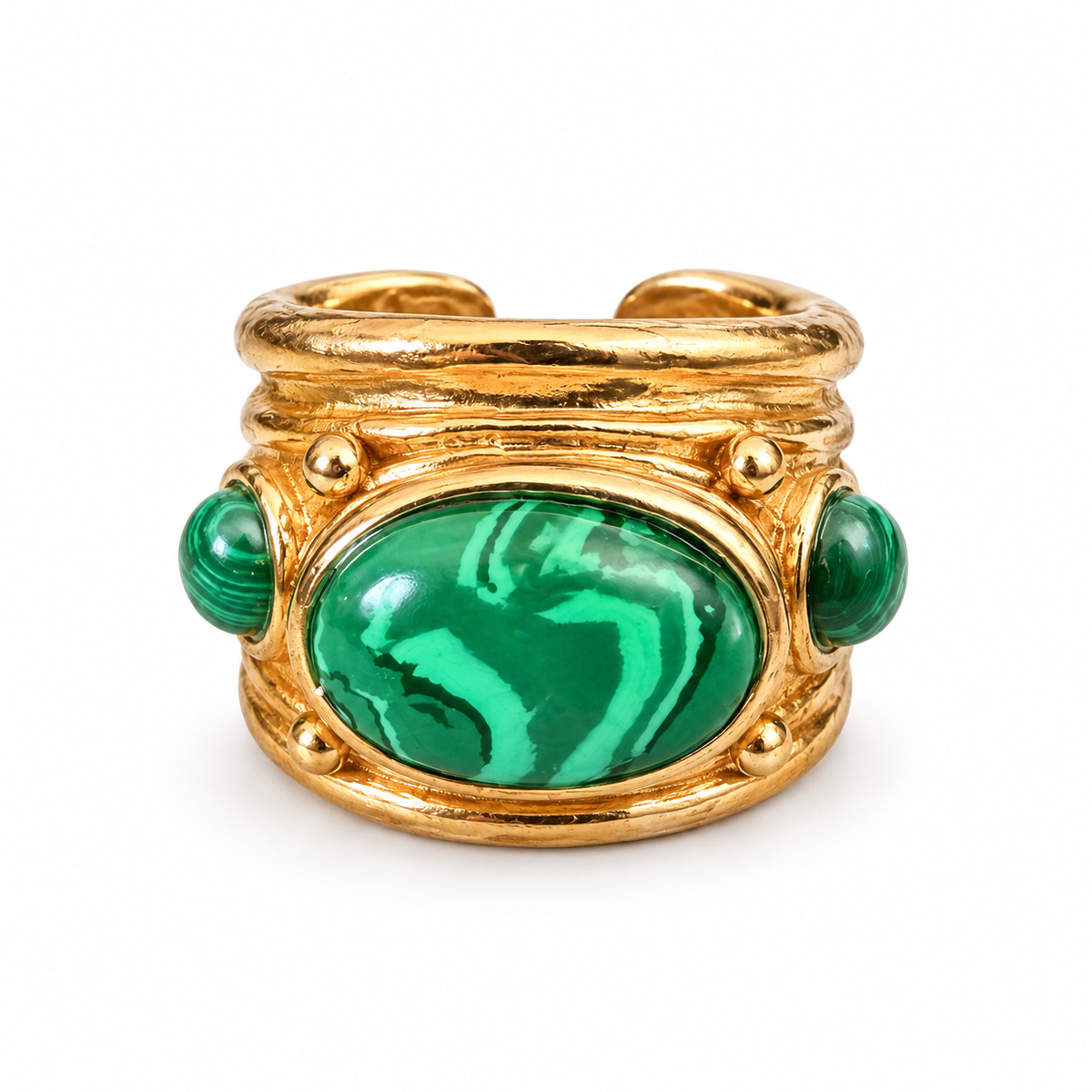 GAS BIJOUX - BAGUE SIMONE DORÉE - MALACHITE - METAL DORÉ - TAILLE M