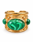 GAS BIJOUX - BAGUE SIMONE DORÉE - MALACHITE - METAL DORÉ - TAILLE M