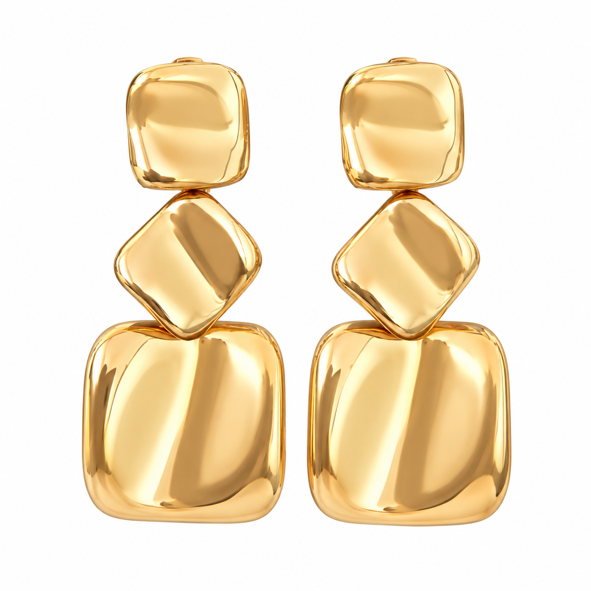 GAS BIJOUX - BOUCLES D'OREILLES SQUARE 3 RANGS GRAND MODELE - CLIPS - MÉTAL DORÉ