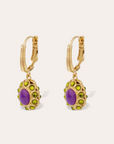 GAS BIJOUX - Boucles d'oreilles TAO SPLASH dorées à l'or fin - Mauve et verte