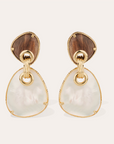 GAS BIJOUX - Boucles d'oreilles SILIA grand modèle dorées à l'or fin avec bois et nacre - Tiges droites