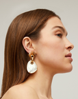 GAS BIJOUX - Boucles d'oreilles SILIA grand modèle dorées à l'or fin avec bois et nacre - Tiges droites