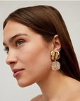 GAS BIJOUX - Boucles d'oreilles RAINBOW SQUARE dorées à l'or fin et cristal de roche