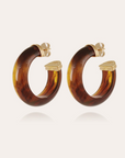 GAS BIJOUX - Boucles d'Oreilles Créoles Abalone acétate dorées - Marron