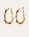 GAS BIJOUX - Boucles d'oreilles Créoles Lyre dorées Grand Modèle - Onyx noir & Calcite bleue