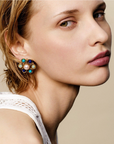 GAS BIJOUX - Boucles d'oreilles AUGUSTA dorées à l'or fin - Lapis, Turquoise et Amazonite