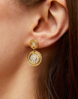 GAS BIJOUX - Boucles d'oreilles SEQUINS dorées à l'or fin - Cristaux blancs