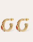 GAS BIJOUX - Boucles d'oreilles créoles STRADA dorées à l'or fin - Cornaline et oeil de tigre