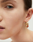 GAS BIJOUX - Boucles d'oreilles créoles STRADA dorées à l'or fin - Cornaline et oeil de tigre