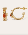 GAS BIJOUX - Boucles d'oreilles créoles STRADA dorées à l'or fin - Cornaline et oeil de tigre