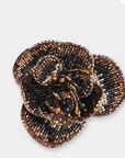 OLIVIA DAR - Broche CAMELIA fleur en perles - Noir et Doré