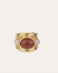 GAS BIJOUX - Bague SIMONE dorée à l'or fin - Jaspe rouge et quartz rose Taille L