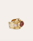 GAS BIJOUX - Bague SIMONE dorée à l'or fin - Jaspe rouge et quartz rose Taille L