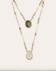 GAS BIJOUX - Collier SCAPULAIRE KALI doré à l'or fin - Nacre et Labradorite avec de la poudre d'or