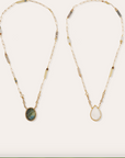 GAS BIJOUX - Collier SCAPULAIRE KALI doré à l'or fin - Nacre et Labradorite avec de la poudre d'or
