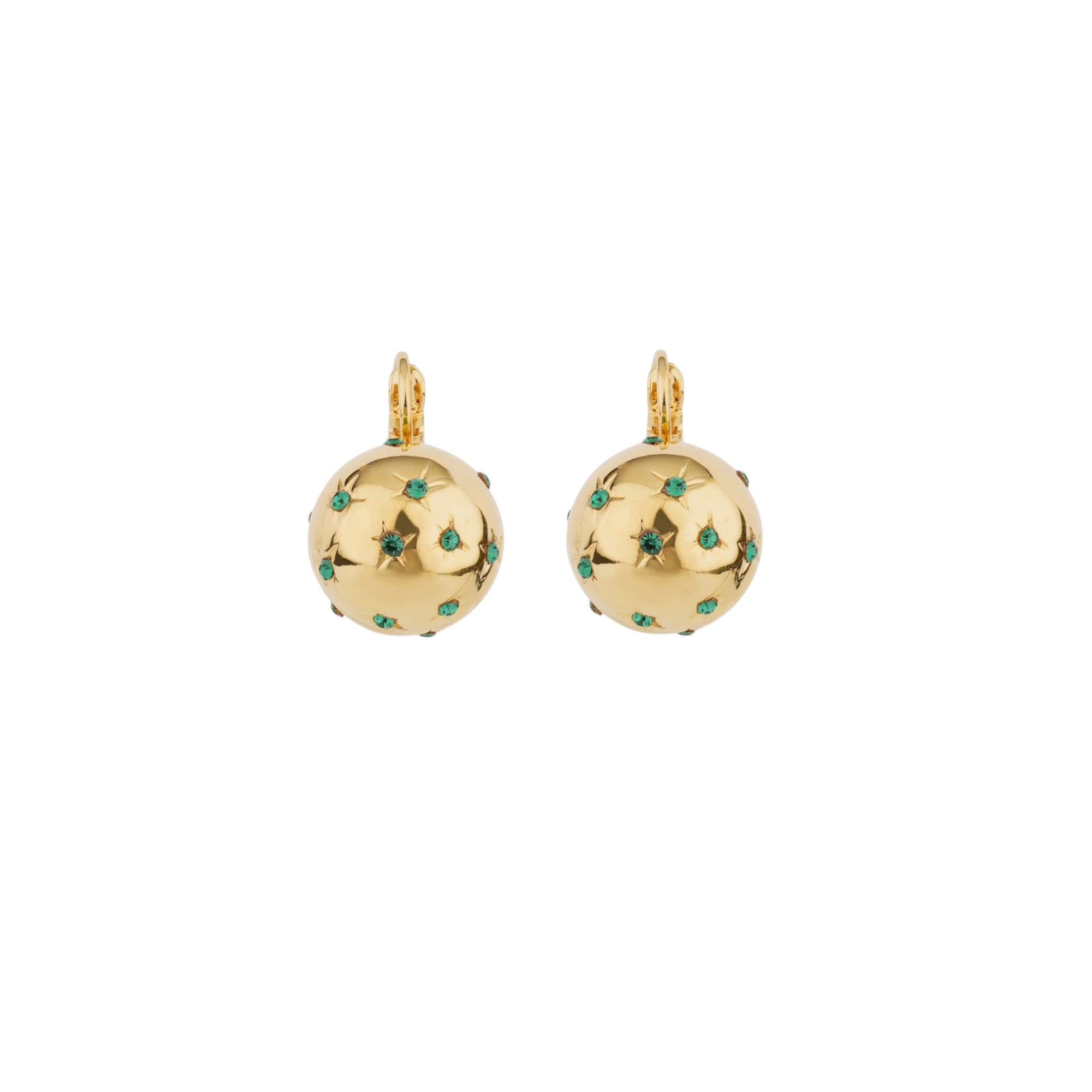 GAS BIJOUX - Boucles d'oreilles COMETE petit modèle doré à l'or fin - Strass verts