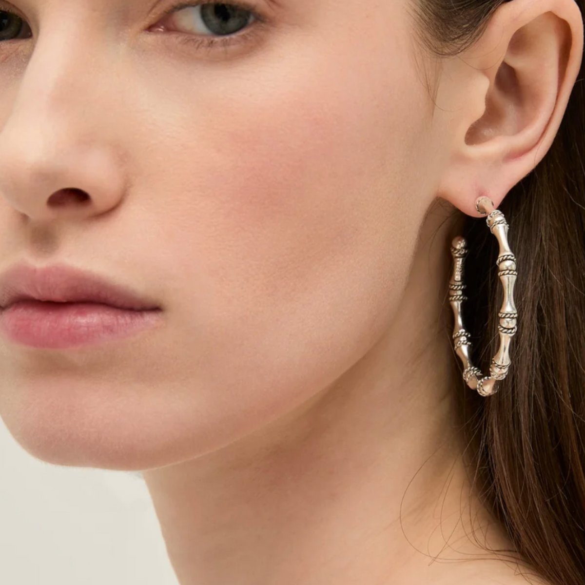 GAS BIJOUX - BOUCLES D'OREILLES CREOLES BAMBOU ARGENTÉES