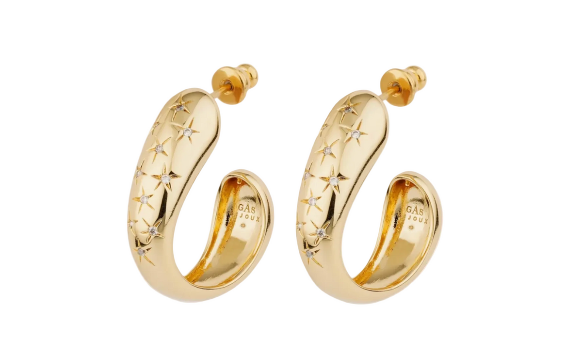 GAS BIJOUX - BOUCLES D'OREILLES SAINT GERMAIN DORÉES COMETE STRASS BLANCS