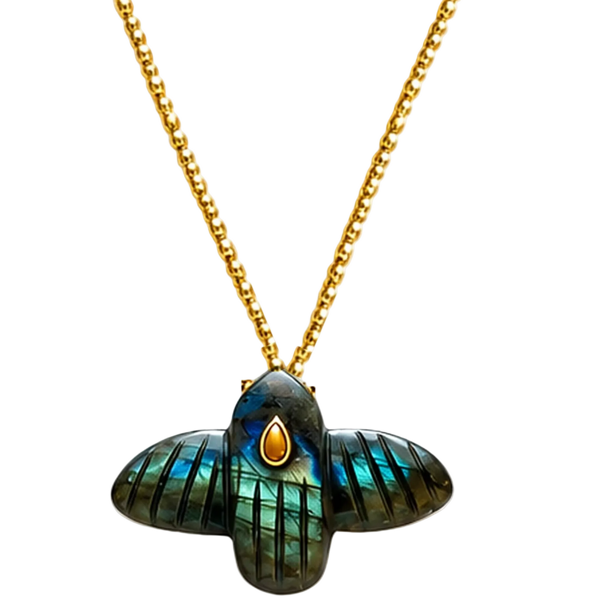 LE MONDE EST STONE - COLLIER EAGLE LABRODORITE CENTRE OEIL DE TIGRE