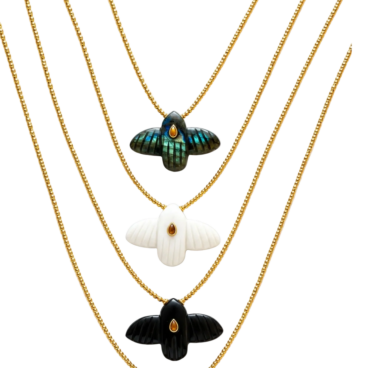LE MONDE EST STONE - COLLIER EAGLE LABRODORITE CENTRE OEIL DE TIGRE