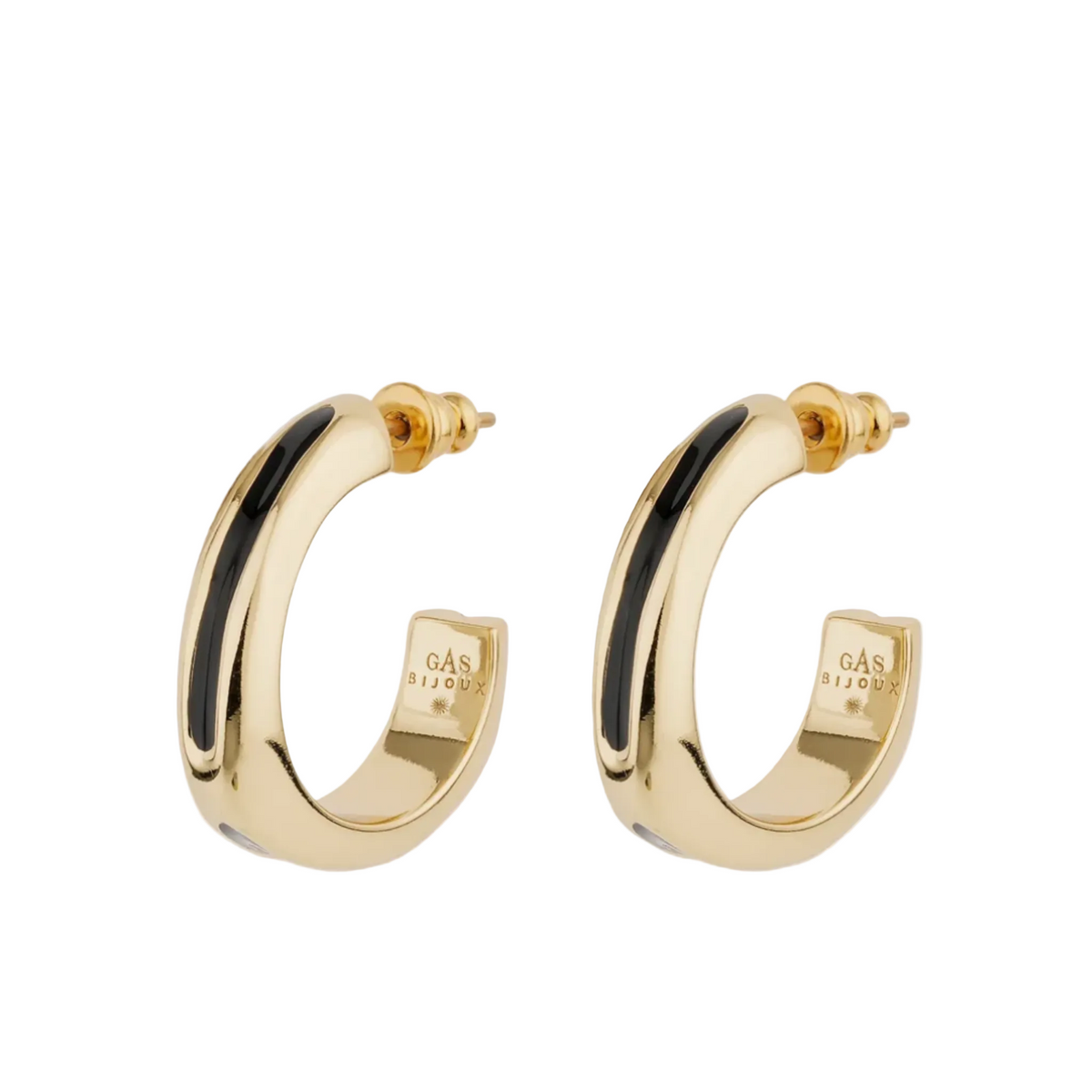 GAS BIJOUX - BOUCLES D'OREILLES SUERTE ÉMAIL NOIR - MÉTAL DORÉ