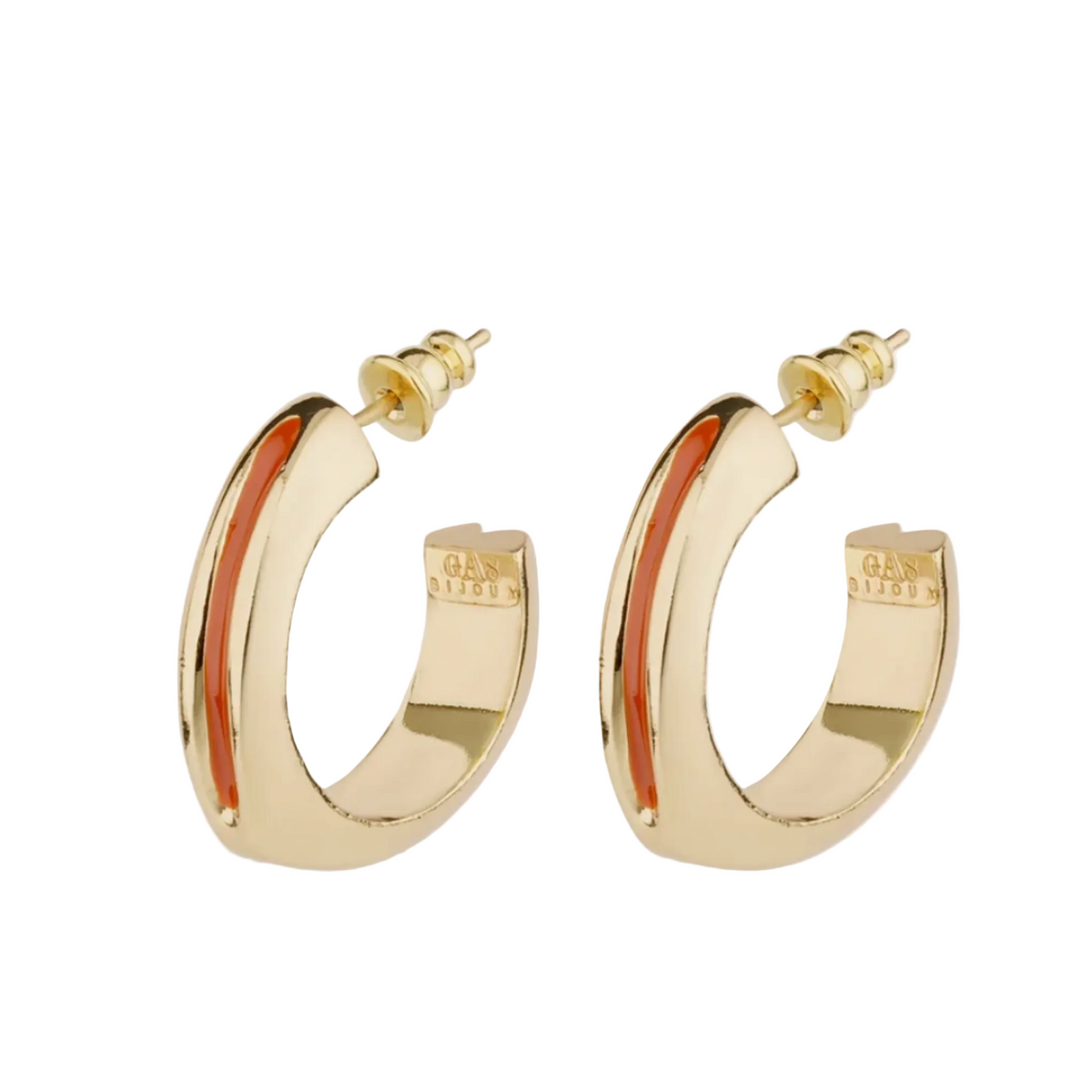 GAS BIJOUX - BOUCLES D'OREILLES CREOLES SUERTE ÉMAIL TERRACOTA - MÉTAL DORÉ