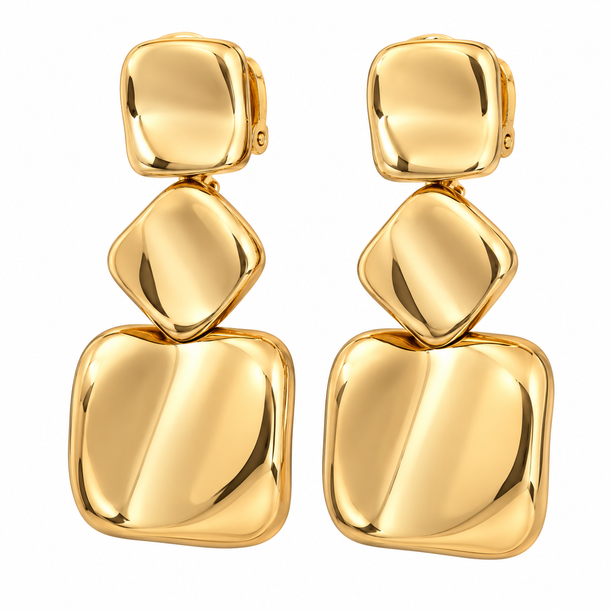 GAS BIJOUX - BOUCLES D'OREILLES SQUARE 3 RANGS GRAND MODELE - CLIPS - MÉTAL DORÉ