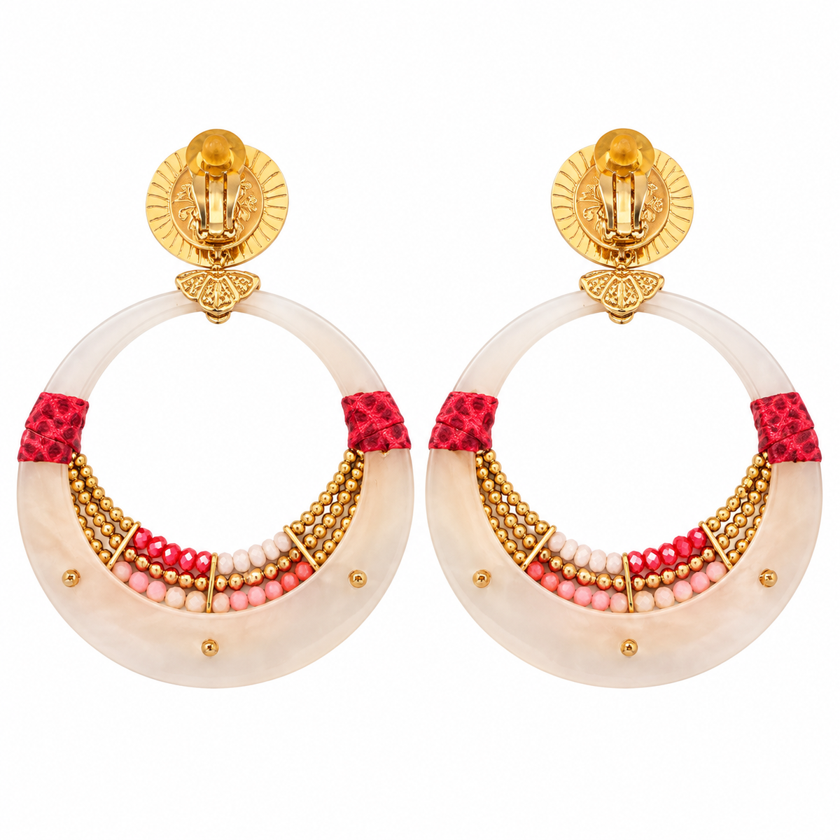 GAS BIJOUX - BOUCLES D'OREILLES CLIPS ACÉTATE - MÉTAL DORÉ - TONS DE ROSE
