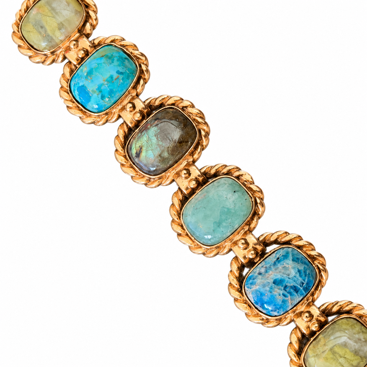 GAS BIJOUX - BRACELET AMARANTE MULTI GRAND MODELE - TURQUOISE - AMAZONITE - VESSONITE - MÉTAL DORÉ