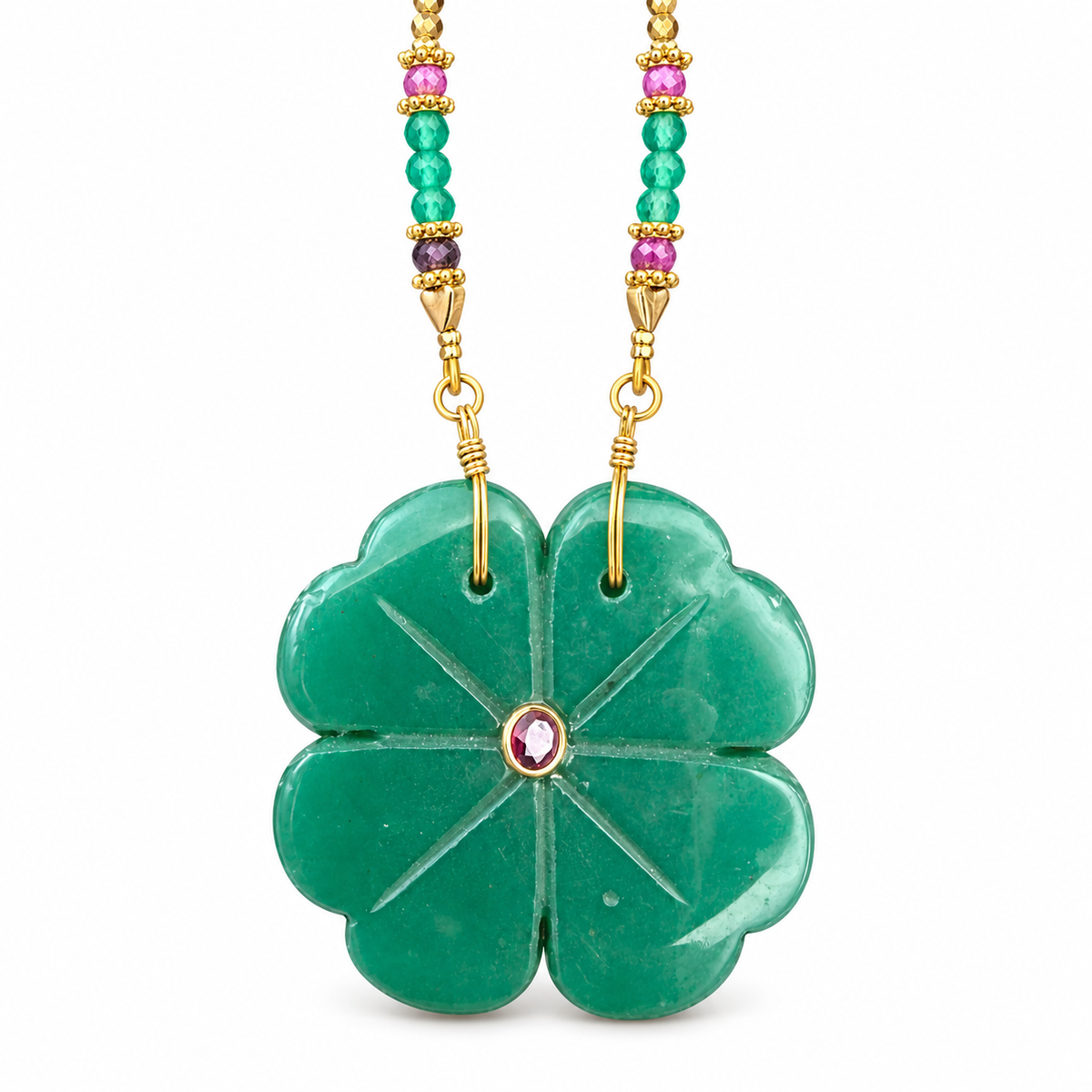 LE MONDE EST STONE - SAUTOIR FLOWER XL JADE VERT