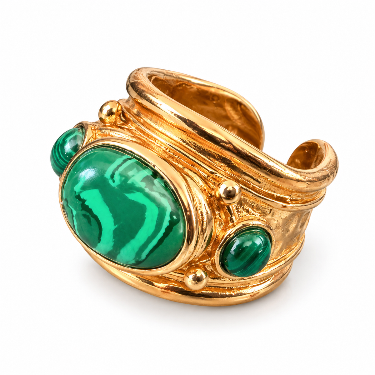 GAS BIJOUX - BAGUE SIMONE DORÉE - MALACHITE - METAL DORÉ - TAILLE M