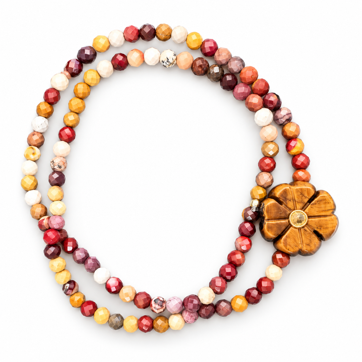 LE MONDE EST STONE - BRACELET DOUBLE FLOWER - PIERRES SEMI PRÉCIEUSES - FLEUR OEIL DE TIGRE