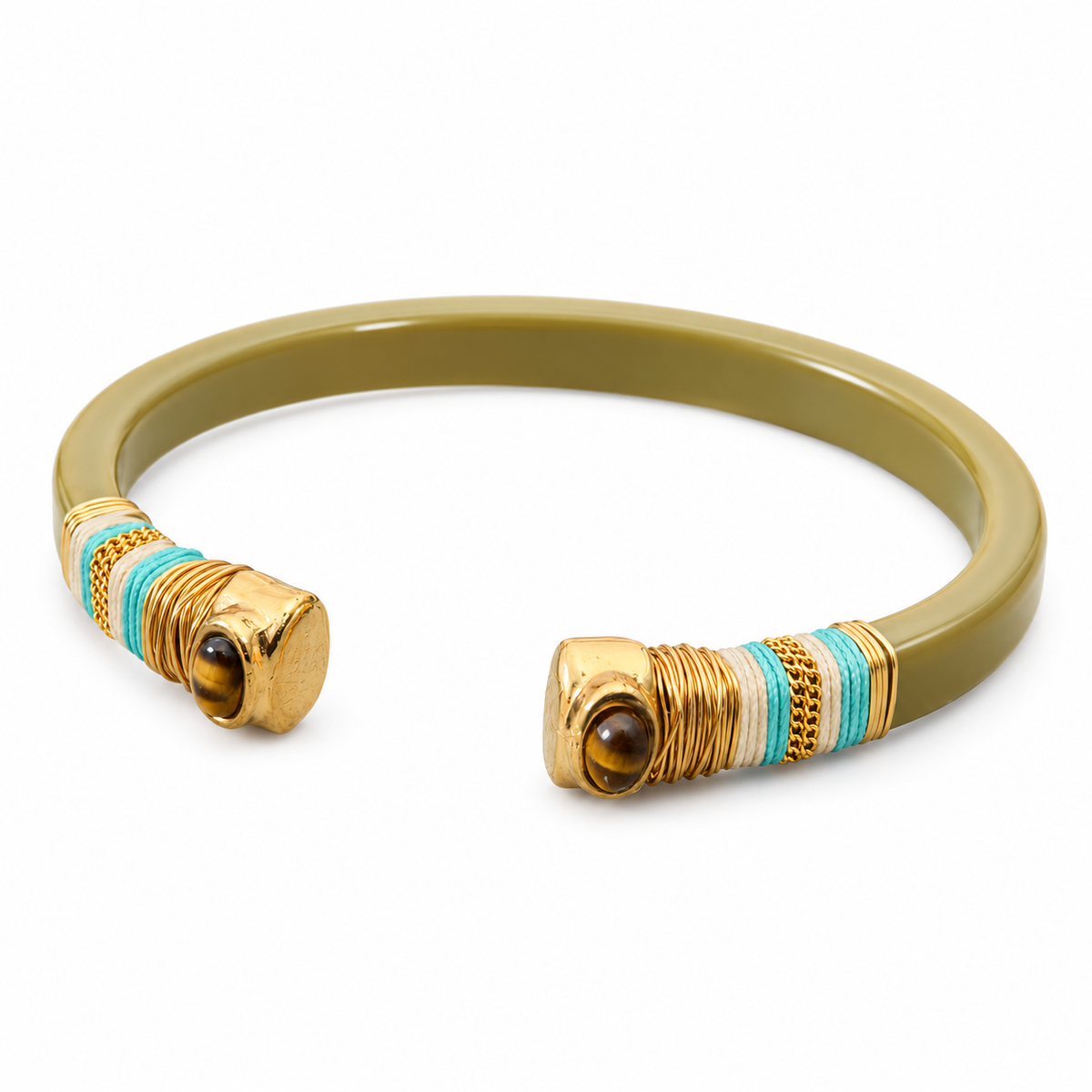 GAS BIJOUX - BRACELET SARINA BIS ACETATE KAKI - EMBOUTS OEIL DE TIGRE