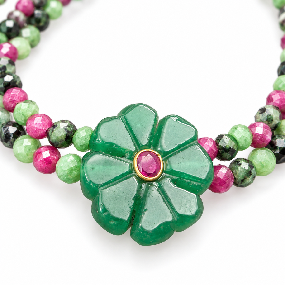 LE ,MONDE EST STONE - BRACELET DOUBLE FLOWER - PIERRES SEMI PRÉCISEUSES - FLOWER JADE VERT